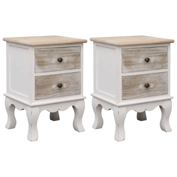 Vintage Charm White Wooden Bedside Cabinets Pair with Drawers Storage Nightstand