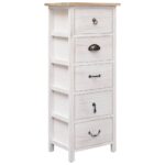 Elegant White Wooden Side Cabinet Storage Organizer with 5 Drawers Decor Display