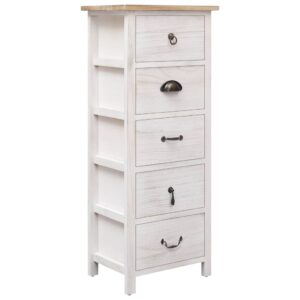 Elegant White Wooden Side Cabinet Storage Organizer with 5 Drawers Decor Display