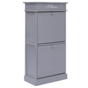 Stylish Grey Wooden Shoe Storage Cabinet with Tilting Compartments Organizer