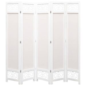 5-Panel Room Divider Cream 175x165 cm Fabric