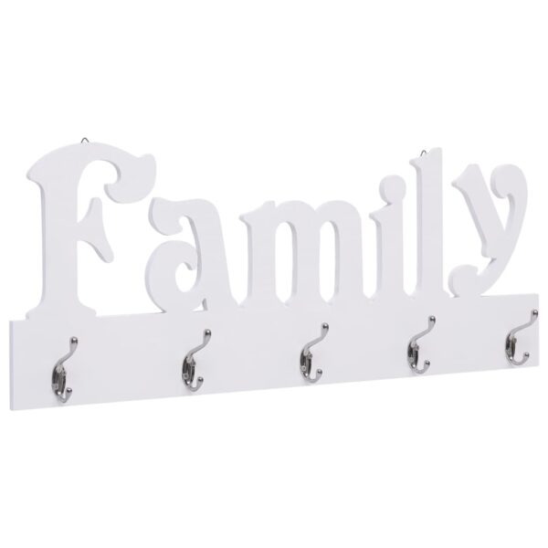 Chic White MDF Wall Mounted Coat Rack with Family Lettering and 5 Hooks