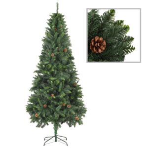 Lifelike Green Glitter Artificial Christmas Tree with Natural Pine Cones