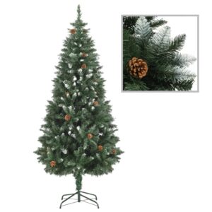 Lifelike Artificial Christmas Tree with Pine Cones White Glitter Festive Decor