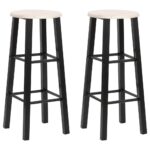 Set of Two Contemporary Black MDF Steel Frame Bar Stools with Footrests