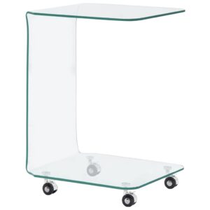 Modern Transparent Tempered Glass Coffee Table with Castors Minimalist Design