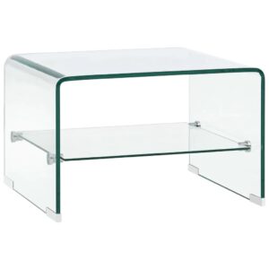 Modern Clear Tempered Glass Coffee Table with Shelf Minimalist Living Room