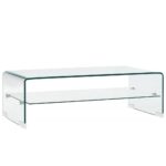 Chic Clear Tempered Glass Coffee Table with Shelf Modern Minimalist Design