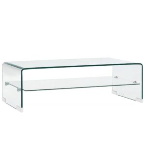 Chic Clear Tempered Glass Coffee Table with Shelf Modern Minimalist Design