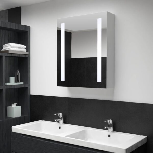 LED Illuminated Vanity Mirror Cabinet Wall Mounted with Shelves White Finish