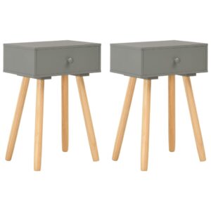 Set of Two Grey Retro Bedside Nightstands Solid Wood with Drawer Storage