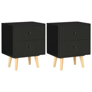 Scandinavian  Solid Wood Bedside Cabinets Set of Two with Drawers Black