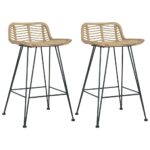 Bar Chairs 2 pcs Natural Rattan