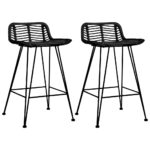 Set of Two Elegant Rattan Bar Stools with Metal Legs - Comfortable Seating