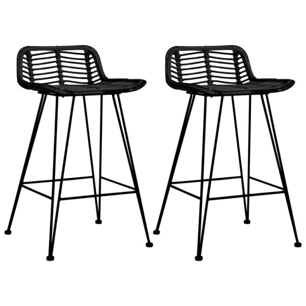 Set of Two Elegant Rattan Bar Stools with Metal Legs - Comfortable Seating