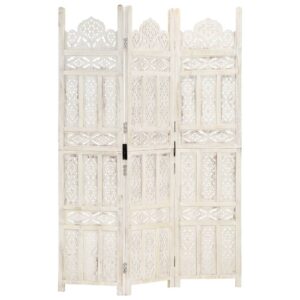 Elegant Hand Carved Wooden Room Divider Classic White Privacy Screen Foldable