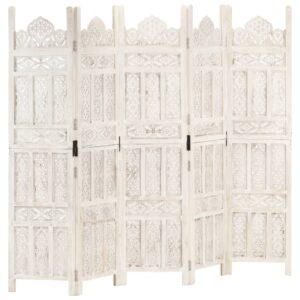 Elegant Hand Carved Wooden Room Divider Privacy Screen Classic White Finish