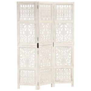 Hand Carved 3-Panel Room Divider White 120x165 cm Solid Mango Wood