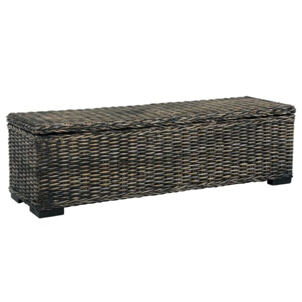 Chic Black Kubu Rattan Storage Box Solid Mango Wood Large Organizer Bench