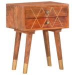 Elegant Rustic Solid Mango Wood Bedside Table with Polished Finish and Drawers