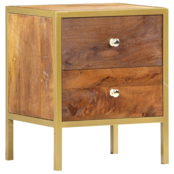 Rustic Solid Mango Wood Bedside Table with Polished Finish and Drawers