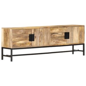 Rustic Solid Mango Wood TV Stand Media Console Storage Cabinet with Steel Legs