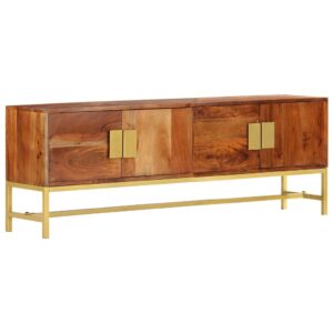 Solid Acacia Wood TV Cabinet Rustic Charm Spacious Storage Polished Finish