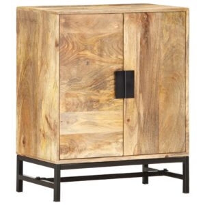 Chic Solid Mango Wood Sideboard Storage Cabinet with Steel Legs & Shelves