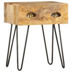 Rustic Solid Mango Wood Bedside Cabinet Elegant Nightstand with Drawers