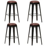 Industrial  Leather Bar Stools Set of Four Black High Chairs for Home Pub