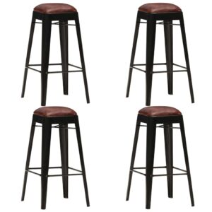 Industrial  Leather Bar Stools Set of Four Black High Chairs for Home Pub