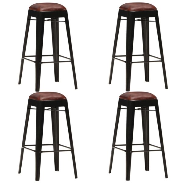 Industrial  Leather Bar Stools Set of Four Black High Chairs for Home Pub