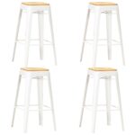 Elegant White Solid Mango Wood Bar Stools Set of Four with Steel Legs