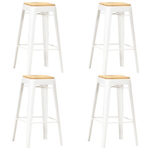 Elegant White Solid Mango Wood Bar Stools Set of Four with Steel Legs