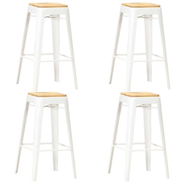 Elegant White Solid Mango Wood Bar Stools Set of Four with Steel Legs