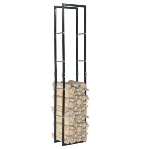 Sturdy Rectangular Firewood Storage Rack Heavy Duty Steel Log Holder Black