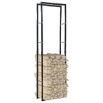 Heavy Duty Steel Firewood Rack Log Holder Storage Organizer Black Rectangular