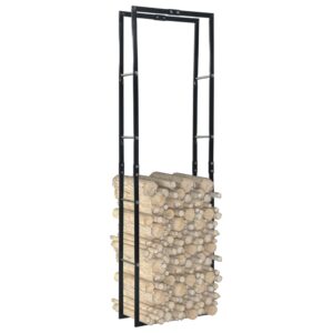 Heavy Duty Steel Firewood Rack Log Holder Storage Organizer Black Rectangular