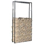 Sturdy Rectangular Steel Firewood Rack Log Holder Storage Organizer Black