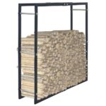 Heavy Duty Steel Firewood Rack Log Storage Holder Black Rectangular Shape