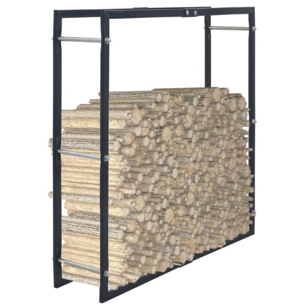 Heavy Duty Steel Firewood Rack Log Storage Holder Black Rectangular Shape