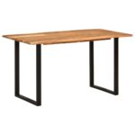 Solid Acacia Wood Dining Table Industrial Rustic Polished Lacquered Steel Legs