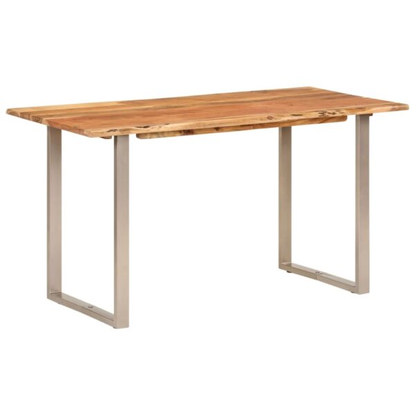 Solid Acacia Wood Dining Table Industrial Rustic Polished Lacquered Steel Legs