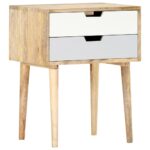 Rustic Solid Mango Wood Bedside Cabinet Nightstand with Two Drawers - Brown