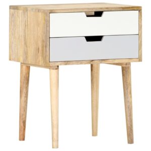 Rustic Solid Mango Wood Bedside Cabinet Nightstand with Two Drawers - Brown