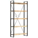 Industrial  Solid Mango Wood Bookcase with 5 Shelves for Home Office