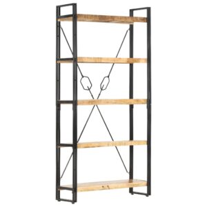 Industrial  Solid Mango Wood Bookcase with 5 Shelves for Home Office