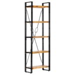 Industrial  Solid Mango Wood Bookcase with Five Shelves Storage Display