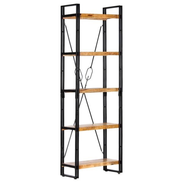 Industrial  Solid Mango Wood Bookcase with Five Shelves Storage Display