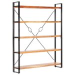 Solid Acacia Wood Bookcase Industrial  Five-Tier Storage Display Shelf